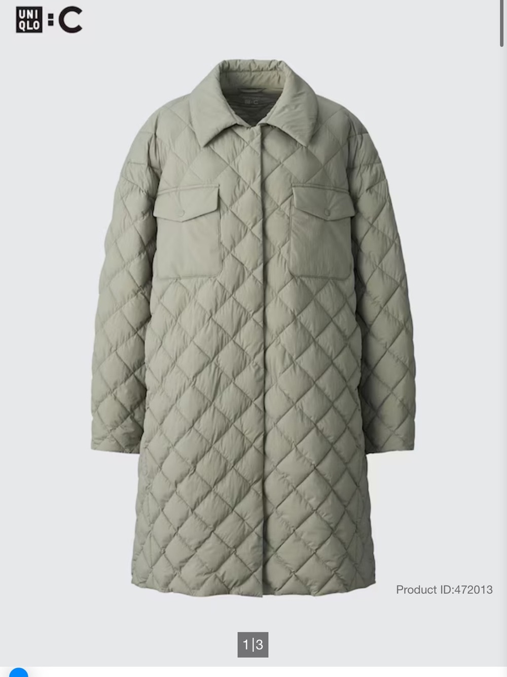UNIQLO Women’s PUFFTECH Quilted Oversized Coat - Sage Green